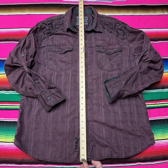 VTG Affliction Shirt Men XL GI Roll Tab Sleeve‎ Red Embroidered Grunge Punk Y2K - Picture 7 of 7